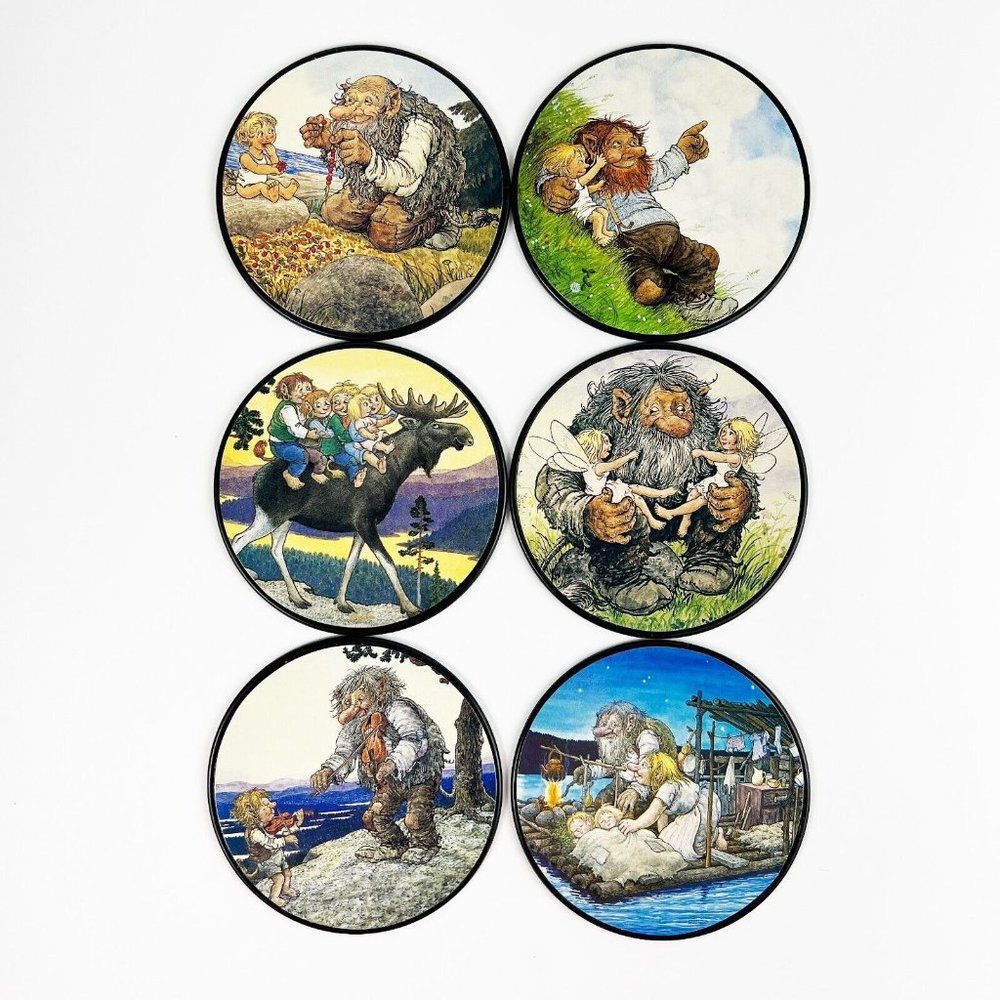 Rolf Lidberg Troll Coasters Scandinavian Folk Art by Way Nor Set of 6